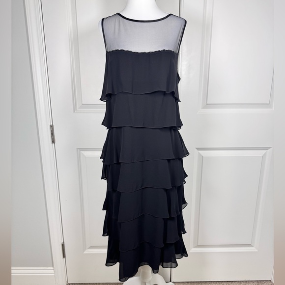 Patra Dresses & Skirts - Patra Tiered Chiffon Formal Cocktail Dress Illusion Neck Wedding Guest Sz 16